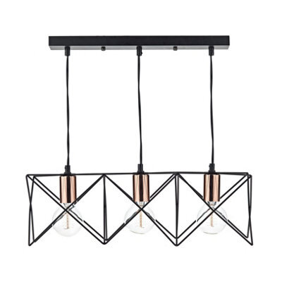 DAR Midi 3 Light Bar Pendant Black & Bright Copper Detail - image 1