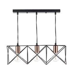 DAR Midi 3 Light Bar Pendant Black & Bright Copper Detail - thumbnail 1