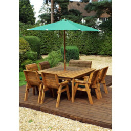 Marlborough Traditional Eight Seater Table Set With 6 X Chair Cushion, 1 X Bench Cushion, 1 X Green Parasol & Base & Cushion Storage Bag - thumbnail 3