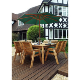 Marlborough Traditional Eight Seater Table Set With 6 X Chair Cushion, 1 X Bench Cushion, 1 X Green Parasol & Base & Cushion Storage Bag - thumbnail 1