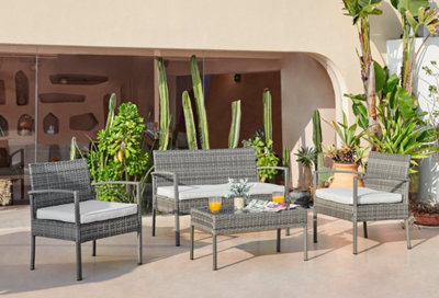 Furniturebox Porto Rattan Garden Sofa Set, 4 Seat Outdoor Sofa Set, Grey Garden Furniture Set, 2 Chairs, Sofa, Coffee Set +Cover - image 1