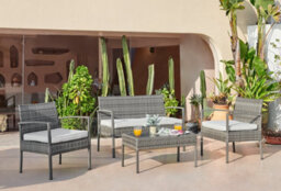 Furniturebox Porto Rattan Garden Sofa Set, 4 Seat Outdoor Sofa Set, Grey Garden Furniture Set, 2 Chairs,  Sofa, Coffee Set +Cover - thumbnail 1