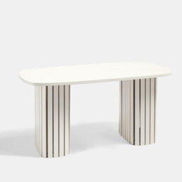 Ohs Madison Ribbed Long Coffee Table Living Room Office End Side Table - Cream