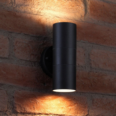 Auraglow Stainless Steel Up & Down Outdoor Wall Light - Winchester - Black - Warm White - image 1
