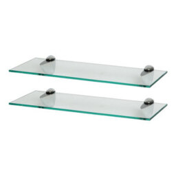 Harbour Housewares 2X Floating Glass Shelves - 50Cm - Silver Brackets - Bathroom Shower Storage Vanity Display Unit Shelf - thumbnail 1