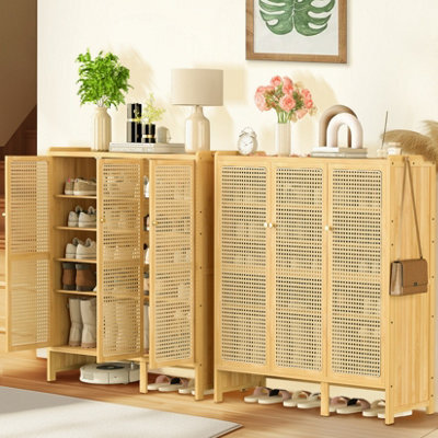 Fativo 1Pcs 6 Tier Shelves Shoe Storage Cabinet With 3 Plastic Hollow Doors For Almost 20 Pairs Shoes, L 90.5 Xw 35 Xh 107Cm - image 1