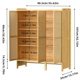 Fativo  1Pcs 6 Tier Shelves Shoe Storage Cabinet With 3 Plastic Hollow Doors For Almost 20 Pairs Shoes, L 90.5 Xw 35 Xh 107Cm - thumbnail 2
