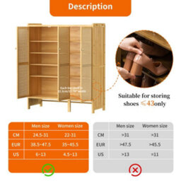 Fativo  1Pcs 6 Tier Shelves Shoe Storage Cabinet With 3 Plastic Hollow Doors For Almost 20 Pairs Shoes, L 90.5 Xw 35 Xh 107Cm - thumbnail 5