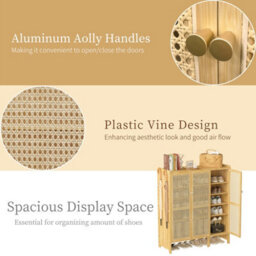 Fativo  1Pcs 6 Tier Shelves Shoe Storage Cabinet With 3 Plastic Hollow Doors For Almost 20 Pairs Shoes, L 90.5 Xw 35 Xh 107Cm - thumbnail 4