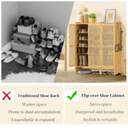 Fativo  1Pcs 6 Tier Shelves Shoe Storage Cabinet With 3 Plastic Hollow Doors For Almost 20 Pairs Shoes, L 90.5 Xw 35 Xh 107Cm - thumbnail 7