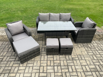 Fimous 8 Seater Rattan Outdoor Garden Furniture Set Rectangular Dining Table And Chair Sofa Set With 3 Footstools - image 1
