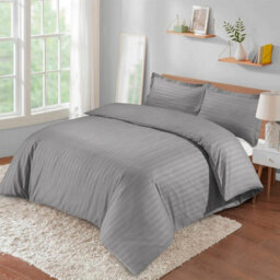 Ameha Grey Striped Microfibre Bedding Set Double, Reversible & Breathable Duvet Cover, Fitted Sheet & Pillowcases - thumbnail 5