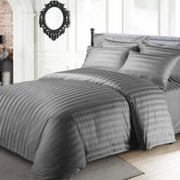 Ameha Grey Striped Microfibre Bedding Set Double, Reversible & Breathable Duvet Cover, Fitted Sheet & Pillowcases - thumbnail 8