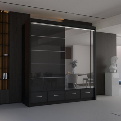 Sliding Wardrobes 4 u LTD Sliding Wardrobes 4U Bradford Modern High Gloss Sliding Door Wardrobe In 3 Colors & Sizes - (Black - W2080mm, H2200mm) - image 1