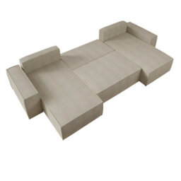 Malaga U Mdf Upholstered Living Room Corner Sofa Bed Has Storage Free Standing Backrest 370X181X94Cm Beige - thumbnail 3