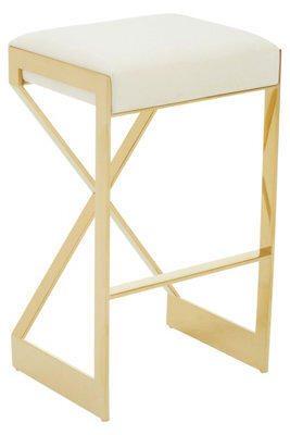 Premier Housewares Interiors By Premier Ivory Velvet Bar Stool, Gold Finish Frame Bar Chair With Footrest, Modern Design Home Stool For Living Area - image 1