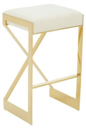 Premier Housewares Interiors By Premier Ivory Velvet Bar Stool, Gold Finish Frame Bar Chair With Footrest, Modern Design Home Stool For Living Area - thumbnail 1