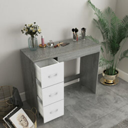 Urbn-Living Urbnliving Height 79.5Cm 3 Drawer Wooden Bedroom Dressing Computer Work Table Desk Ash Grey Carcass And White Drawers Jewellery - thumbnail 4