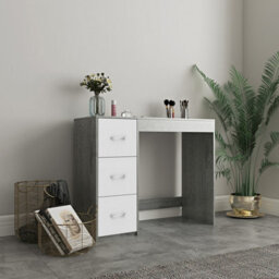 Urbn-Living Urbnliving Height 79.5Cm 3 Drawer Wooden Bedroom Dressing Computer Work Table Desk Ash Grey Carcass And White Drawers Jewellery - thumbnail 3