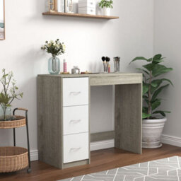 Urbn-Living Urbnliving Height 79.5Cm 3 Drawer Wooden Bedroom Dressing Computer Work Table Desk Ash Grey Carcass And White Drawers Jewellery