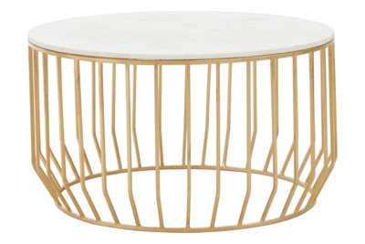 Orsina White Marble Top Coffee Table, Gold Finished Open Frame Marble Coffee Table, Hallway Console Table For Home - image 1