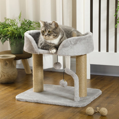 Pawhut Cat Tree Tower Scratcher With Bed For Indoor Cats, Light Grey - image 1