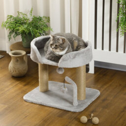 Pawhut Cat Tree Tower Scratcher With Bed For Indoor Cats, Light Grey - thumbnail 9