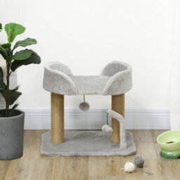 Pawhut Cat Tree Tower Scratcher With Bed For Indoor Cats, Light Grey - thumbnail 8