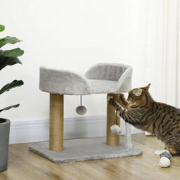 Pawhut Cat Tree Tower Scratcher With Bed For Indoor Cats, Light Grey - thumbnail 2
