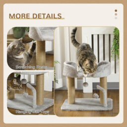 Pawhut Cat Tree Tower Scratcher With Bed For Indoor Cats, Light Grey - thumbnail 5