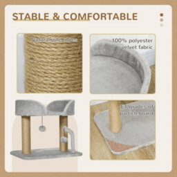 Pawhut Cat Tree Tower Scratcher With Bed For Indoor Cats, Light Grey - thumbnail 4