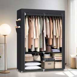 Ledrem Non-Woven Fabric Clothes Wardrobe With 2 Hanging Rails And Shelves 127 X 45 X 176 Cm Black - thumbnail 3