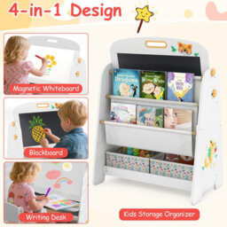 Costway Kids Art Easel And Chair Set Wooden Toddler Activity Table-Grey - thumbnail 7