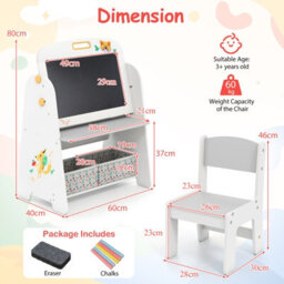 Costway Kids Art Easel And Chair Set Wooden Toddler Activity Table-Grey - thumbnail 2