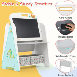 Costway Kids Art Easel And Chair Set Wooden Toddler Activity Table-Grey - thumbnail 6