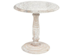 Wyld And Coco Co Round Side Table 45Cm, Handcrafted Mango Wood, Distressed Off-White Carved Pattern - thumbnail 1