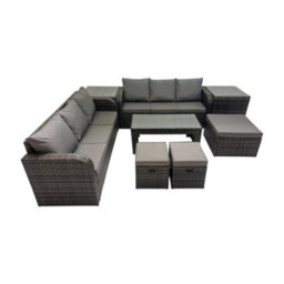 Fimous Rattan Garden Outdoor Furniture Set 3 Seater Sofa Coffee Table With 3 Footstools 2 Side Tables Dark Grey Mixed - thumbnail 2