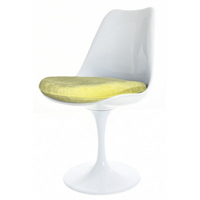 Fusion Living White Tulip Dining Chair With Luxurious Yellow Cushion - image 1