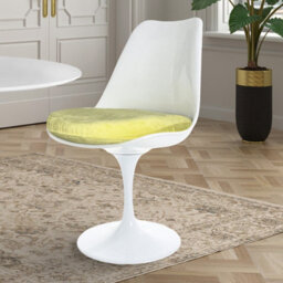 Fusion Living White Tulip Dining Chair With Luxurious Yellow Cushion - thumbnail 2