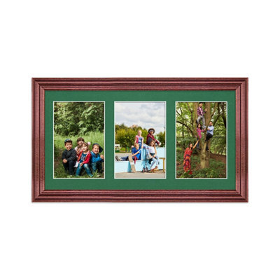 AK Frames 40X20Cm Rose Wood Classic Multi Photo Frame With Emerald Mount - Holds 3 Apertures (3X) 6X4 Photos - image 1
