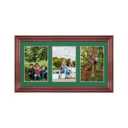 AK Frames 40X20Cm Rose Wood Classic Multi Photo Frame With Emerald Mount - Holds 3 Apertures (3X) 6X4 Photos - thumbnail 1