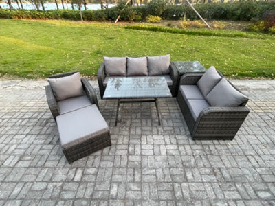 Fimous 7 Seater Outdoor Rattan Garden Furniture Set Patio Lounge Sofa Set With Dining Table Big Footstool Side Table - image 1