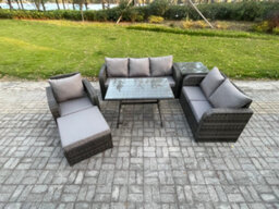 Fimous 7 Seater Outdoor Rattan Garden Furniture Set Patio Lounge Sofa Set With Dining Table Big Footstool Side Table - thumbnail 1