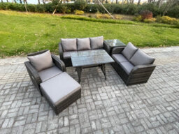 Fimous 7 Seater Outdoor Rattan Garden Furniture Set Patio Lounge Sofa Set With Dining Table Big Footstool Side Table - thumbnail 2