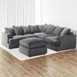 Sofa Scene Kingsize Symmetrical Corner Sofa Grey Jumbo Cord Sofa Suite With Footstool