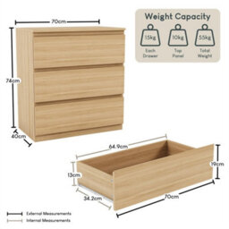 Pine  Designs Denver 3 Drawer Chest Of Drawers Storage - thumbnail 2