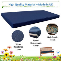 TheWhiteWater Limited Garden Bench Cushion - Patio Pub Furniture Bench Seat Pad - Weather & Waterproof Fabric - 3 Seater - Navy Blue - thumbnail 4