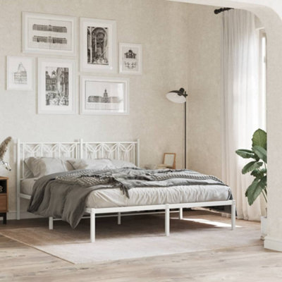 Berkfield Metal Bed Frame Without Mattress With Headboard White 160X200Cm - image 1