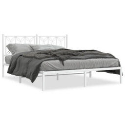Berkfield Metal Bed Frame Without Mattress With Headboard White 160X200Cm - thumbnail 2