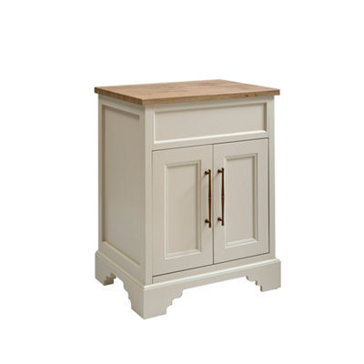 Homestylestore Antique White And Oak 645mm Bathroom Vanity Unit And Brushed Copper T Bar Handles - image 1